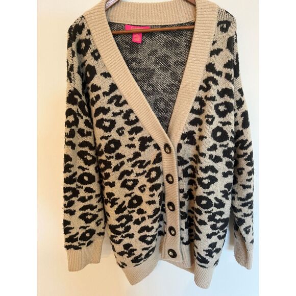 Vtg Catherine Malandrino Animal Print XL Oversized Acrylic Cardigan  Sweater Y2K - Picture 1 of 12